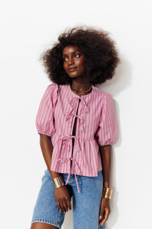 Promod Blouse rayée à nouettes Femme Rayé rose 38