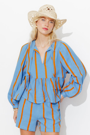 Promod Blouse rayée en gaze de coton Rayé orange 34