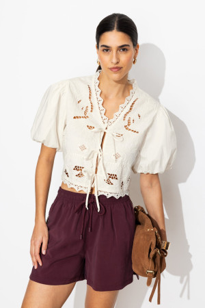 Promod Blouse brodée manches ballon Ecru 42