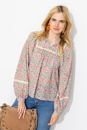 Promod Blouse fleurie Femme Imprimé vert