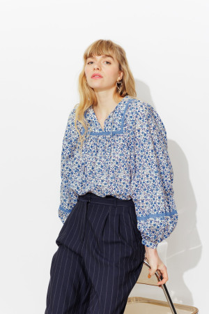 Promod Blouse fleurie Femme Imprimé bleu M