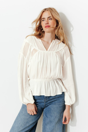 Promod Blouse rétro unie Femme Ecru 38