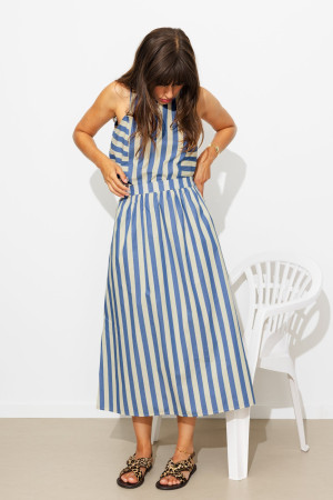 Promod Jupe midi rayée Femme Rayé bleu