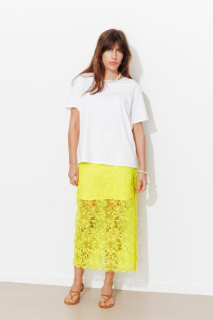 Promod Jupe midi en guipure Femme Jaune fluo 34