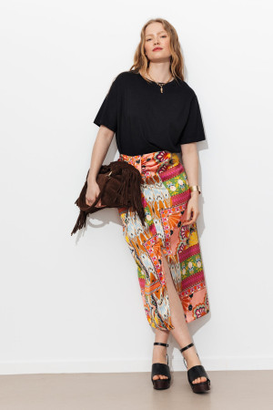 Promod Jupe midi en satin imprimé Imprimé multicolore 34