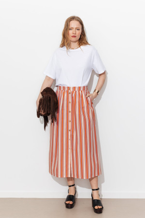 Promod Jupe midi rayée Femme Rayé orange S