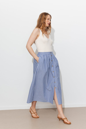 Promod Jupe midi rayée Femme Rayé bleu