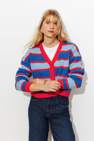 Promod Cardigan court à rayures Femme Bleu L