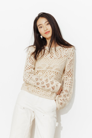 Promod Pull court en crochet Femme Ecru