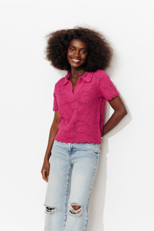 Promod Pull en maille ajourée Femme Rose fuchsia S