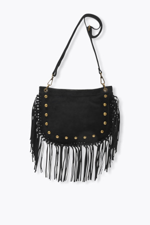 Promod Sac à franges en cuir Femme Noir Unique