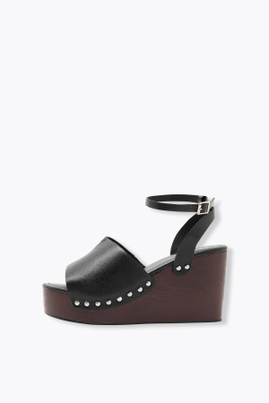 Promod Sandales cuir talon compensé Noir 36