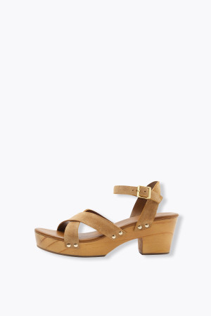 Promod Sandales en cuir à talon bois Camel 41
