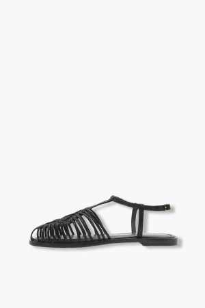 Promod Sandales plates en cuir Femme Noir 37