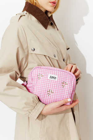 Promod Trousse brodée carreaux vichy Imprimé rose Unique