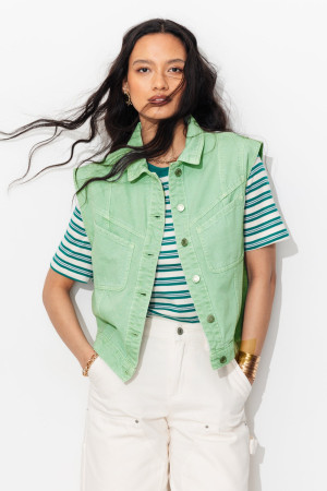 Promod Veste jean sans manches LEONIE Vert clair 48
