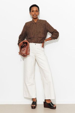 Promod Blouson bomber en dentelle Marron XS