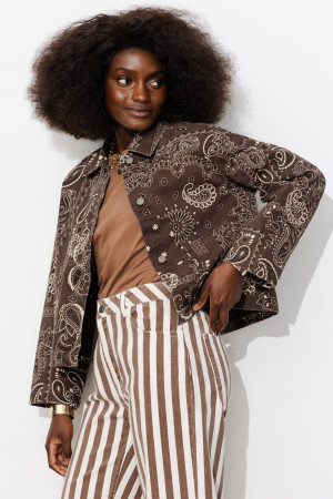 Promod Veste en toile motif bandana Imprimé marron