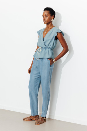 Promod Pantalon carrot en lyocell Jean clair