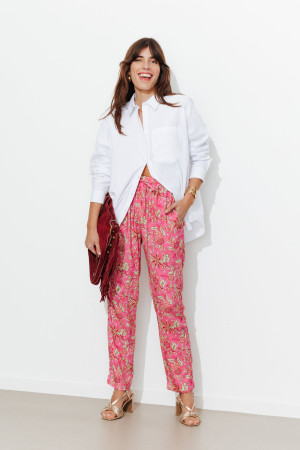 Promod Pantalon carrot imprimé Femme Imprimé rose 34