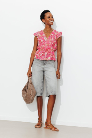 Promod Blouse effet cache-coeur Femme Imprimé rose 38