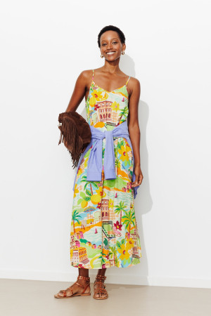 Promod Robe longue à bretelles Femme Imprimé multicolore