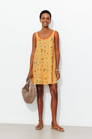Promod Robe courte imprimée Femme Rayé jaune 44