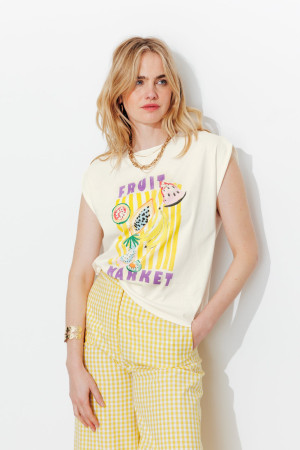 Promod T-shirt à message Fruit Imprimé écru