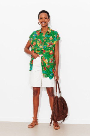 Promod Longue chemise manches courtes Imprimé vert