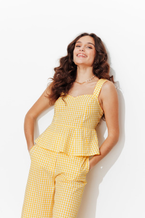 Promod Crop top à bretelles en vichy Carreaux jaune