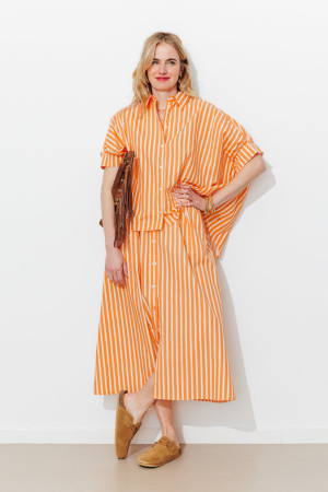 Promod Jupe midi rayée Femme Rayé orange
