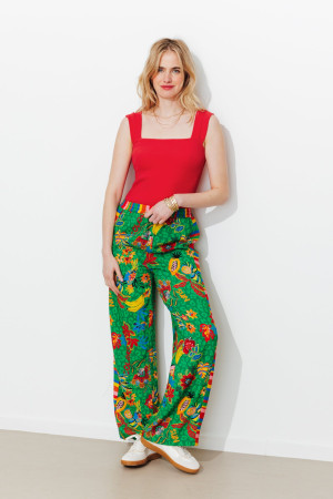 Promod Pantalon large imprimée Femme Imprimé vert 36