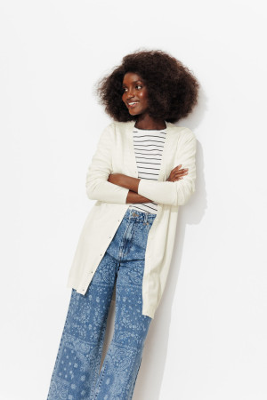 Promod Long cardigan en maille fine Ecru M