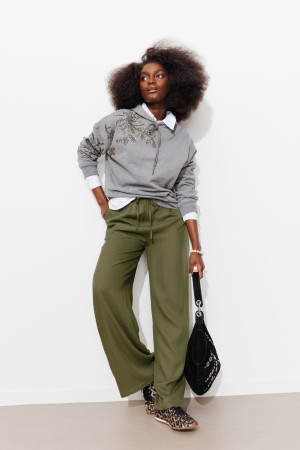Promod Pantalon large ceinturé Femme Kaki 38
