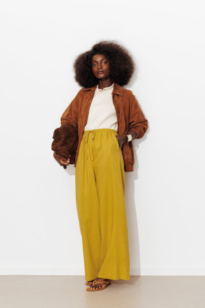 Promod Pantalon large et uni Femme Jaune vert 46