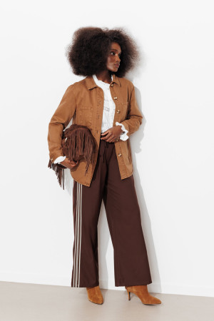 Promod Pantalon large à bandes côtés Marron