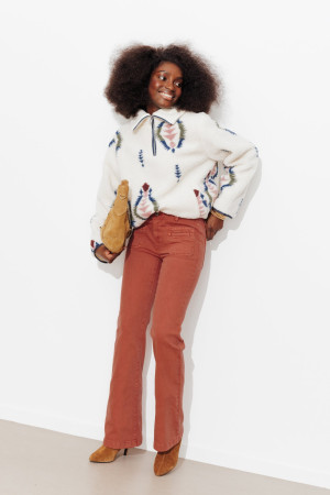 Promod EUGENE pantalon flare en toile Rose