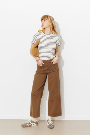 Promod Pantalon large et court Femme Marron 44