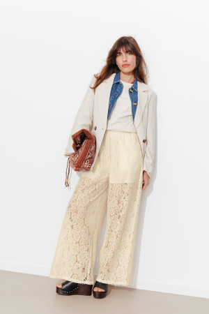 Promod Pantalon en dentelle Femme Ecru 44