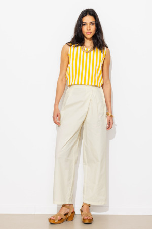Promod Pantalon large en toile Ecru 46