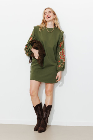 Promod Robe sweat-shirt brodée Kaki L