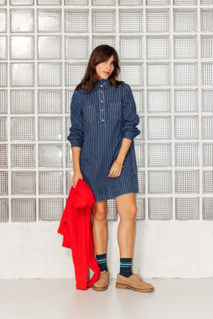 Promod Robe courte en jean rayé Rayé marine
