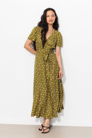 Promod Robe longue portefeuille pois Imprimé olive