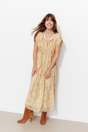 Promod Robe longue en mousseline Imprimé rose 36