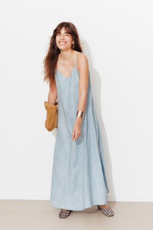 Promod Robe longue à rayures Femme Rayé bleu ciel 48