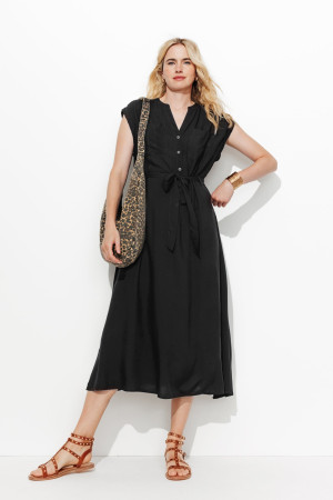 Promod Robe midi unie ceinturée Noir 44
