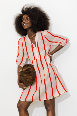 Promod Robe courte en gaze de coton Rayé écru 44
