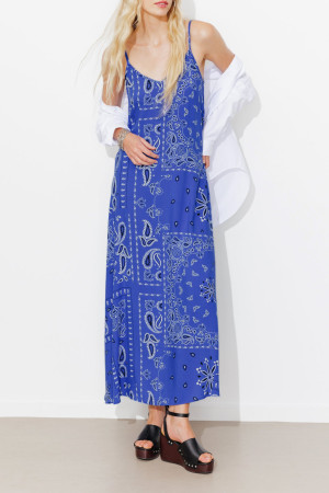 Promod Robe longue motif bandana Imprimé bleu 42