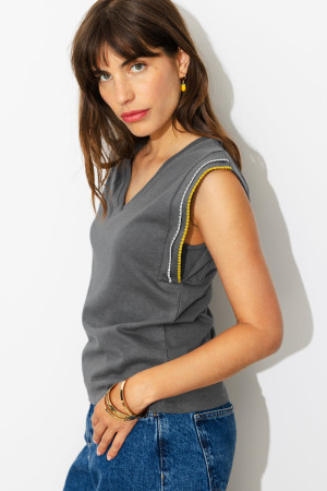Promod T-shirt en jersey brodé Gris XS