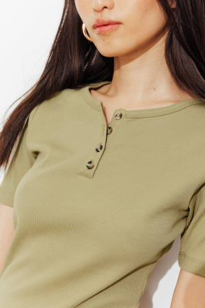 Promod T-shirt en jersey côtelé Vert